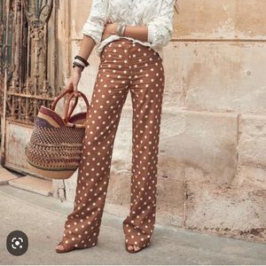 Sezane Edmond Trousers FR38  coffee polka dots
